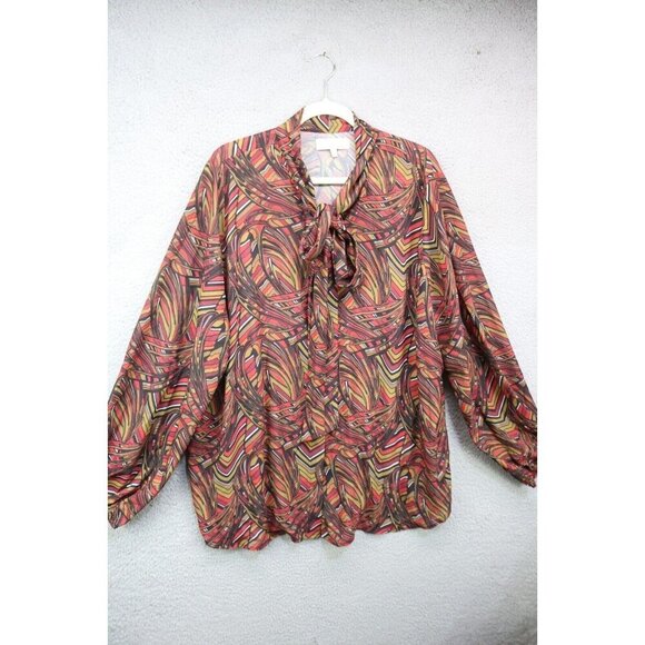 Vanessa Williams Silky Button Up Blouse-Size 3X-Tie Front-New without Tags - Picture 1 of 11